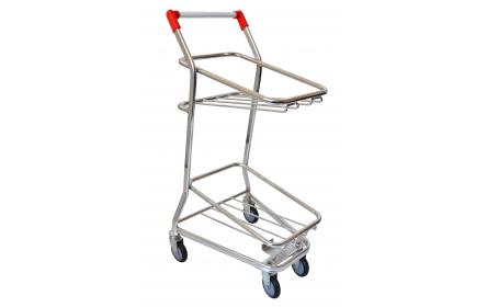 With 60 litre capacity, this 2 tiered shopping basket trolley is the perfect grocery trolley for small size supermarkets & convenience stores. It holds 2 x shopping baskets & is easily manouverable around narrow ailes. On sale now!