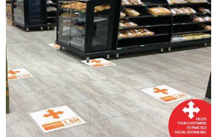View our textured non-slip social distancing flooring stickers locally made with high quality material & print. Keep your staff & customers safe by reminding them to practice social distancing with these social distancing flooring stickers.
