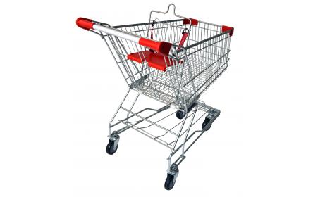 Our 90 litre grocery shopping trolley comes with child seat, restraint strap & 4 x TPE castors. Suitable as a small sized shopping trolley for fruit shops, supermarkets, convenience & retail stores, allowing easy navigation through narrow ailes.
