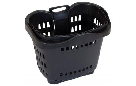 With 43 litre capacity, telescopic handles & twin sturdy wheels, this black rolling shopping basket is the perfect shopping basket on wheels, offering convenience to customers of all retail stores, supermarkets & fruit shops alike.
