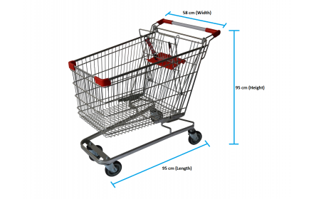 With 149 litre capacity, this grocery shopping trolley comes with child seat, restraint strap & 4 x TPE castors, making it the ideal shopping trolley for fruit shops, supermarkets & retail stores. Option to customize handle & get travellator castors.