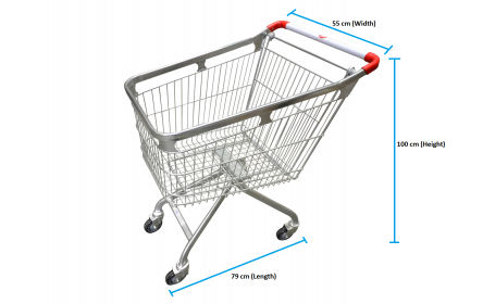 Uniquely designed grocery shopping trolley for sale. With 360 degrees manouverability & 120 litre capacity, its suitable for supermarkets, fruit shops & retail stores. Its lightweight design makes shopping convenient. Enquire today!