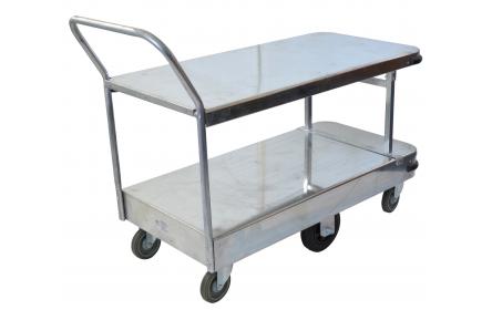This large size double deck galvanised sheet stock trolley with 600kg capacity, 6 wheel configuration & single deck size of 1140mm x 565mm is the perfect backroom, storage and warehouse equipment. On sale now. Ships Australia wide!
