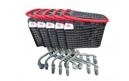 Uniquely designed plastic grocery shopping trolley for sale. With 100 litre capacity, its suitable for supermarkets, fruit shops & retail stores. Its lightweight design makes shopping convenient. Available now, ships Australia wide!