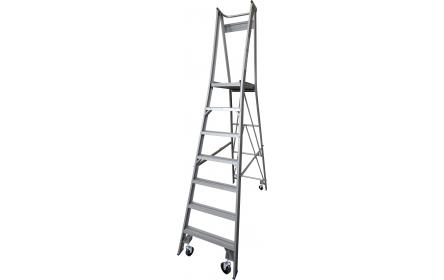 Our 7 step aluminium platform ladders have 150kg capacity, 2.1M platform height & 3.0M total height. It's constructed using high tensile structural aluminium alloy, solid 90cm high guard rail, anti slip work platform & moulded feet for added safety.