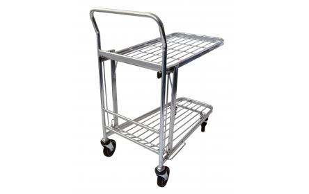 This two tier hardware & liquor shopping trolleys with foldable top shelf is capable of transporting small & large bulky items. It comes with 4 x fixed 125mm TPR castors, the ideal shopping trolley for hardware & retail stores. Enquire now!