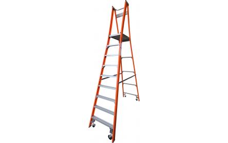Our 9 step fiberglass platform ladders have 150kg capacity, 2.7M platform height & 3.7M total height. Its non conductive, with solid 90cm high guard rail & anti slip work platform. Made to conforms to Australian safety standards.