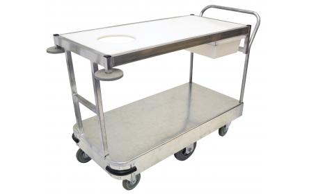 This fruit & vegetable trolley is made for trimming and preparing produce while topping up stock in the sales area. With its polyethylene chopping board on the top & knife utility drawer, it’s the perfect trolley for fruit shops & produce departments.