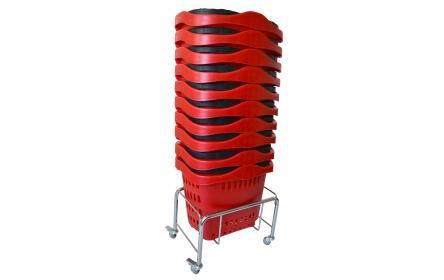 Our shopping basket stands for sale are a must have for any retail store. Keep your shopping baskets neatly stacked & move your metal basket stands with ease. Manufactured with strong heavy duty chrome steel tube and a capacity to hold up to 100kg.
