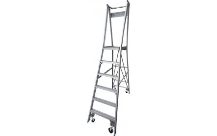 Our 6 step aluminium platform ladders have 150kg capacity, 1.8M platform height & 2.7M total height. It's constructed using high tensile structural aluminium alloy, solid 90cm high guard rail, anti slip work platform & moulded feet for added safety.